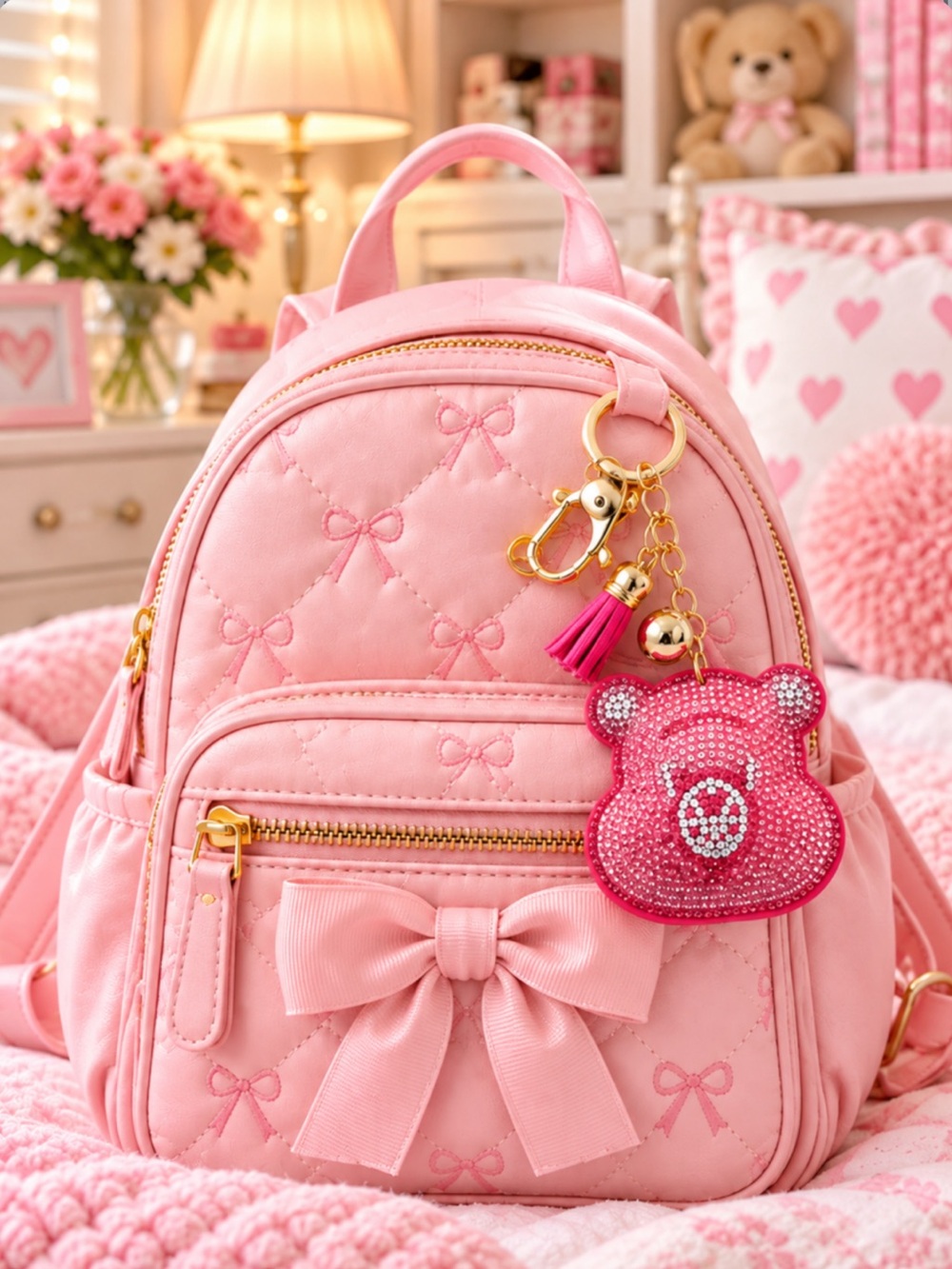 Rare Care Bears Pink Bling Chunky Bag Charm/Keychain Cheer Bear Love-A Lot Bear